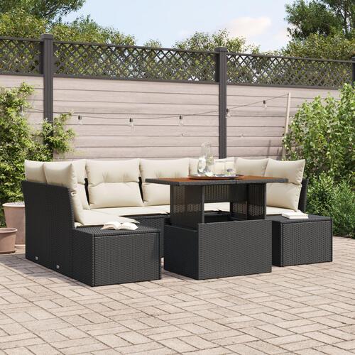Havemøbel Sæt Sæt af 7 Beige og Sort Rattan, Stof
