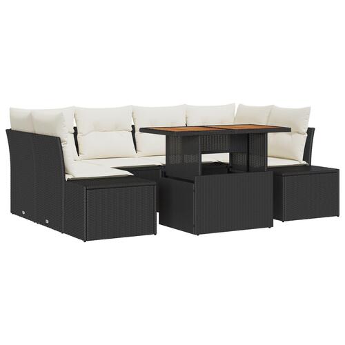 Havemøbel Sæt Sæt af 7 Beige og Sort Rattan, Stof