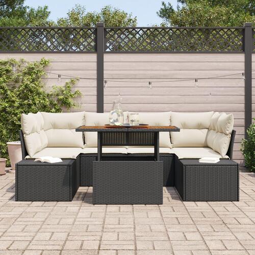Havemøbel Sæt Sæt af 7 Beige og Sort Rattan, Stof