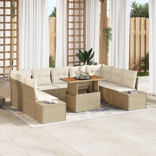 Havemøbel Sæt 10 dele Beige, Lys Brun Rattan, Polyester, Stål