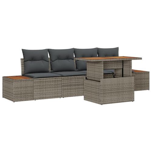 Have Sofa Sæt Sæt af 5 Grå Rattan Have Sofa Rektangulær