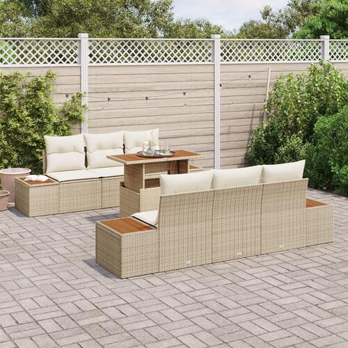 Havemøbelsæt 7 personer Beige Rattan Havemøbel Spisesæt