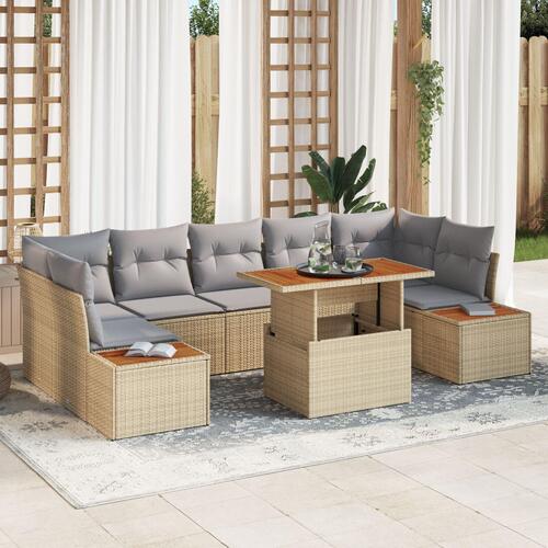 Have Sofa Sæt Sæt af 8 Beige Rattan 8 Personers Have Spisesæt