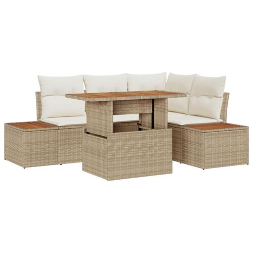 Have Sofa Sæt 5 Stk Beige Rattan Hjørnesofa Rektangulær