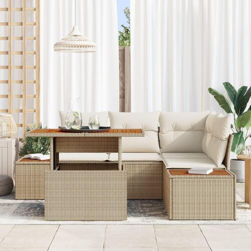Have Sofa Sæt 5 Stk Beige Rattan Hjørnesofa Rektangulær