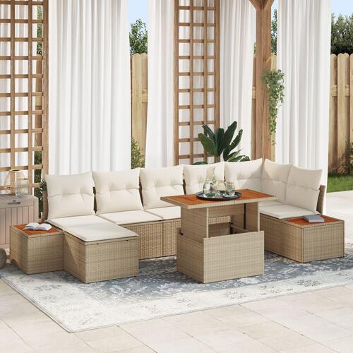 Havemøbel Sæt 8 Dele Beige Rattan, Polyester Havemøbler