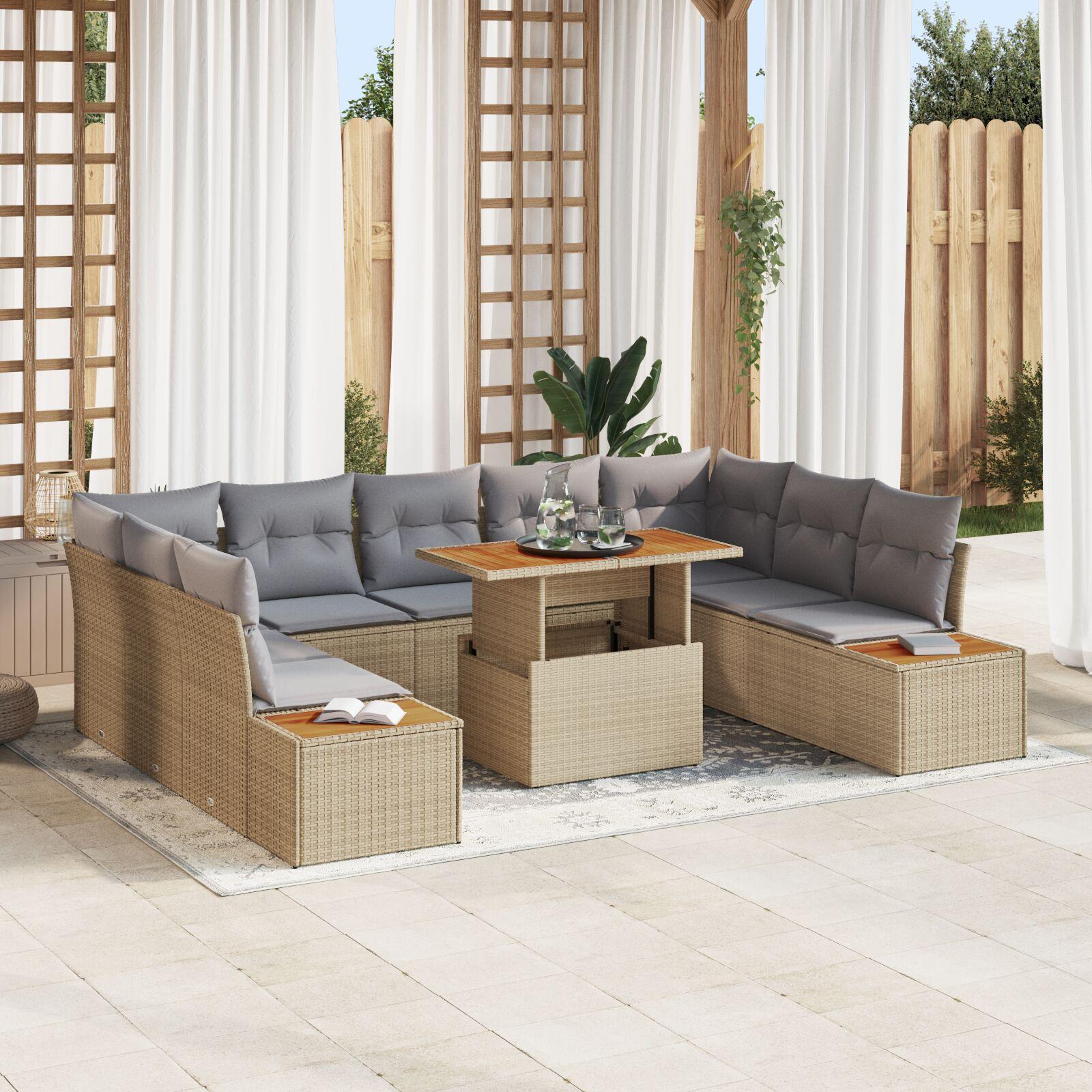 Havensofa Sæt Sæt af 6 Beige, Grå Rattan, Polyester