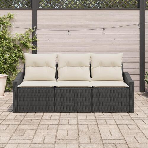 Havemøbel sæt Sæt af 3 Sort Rattan Udendørs sofa Rektangulær