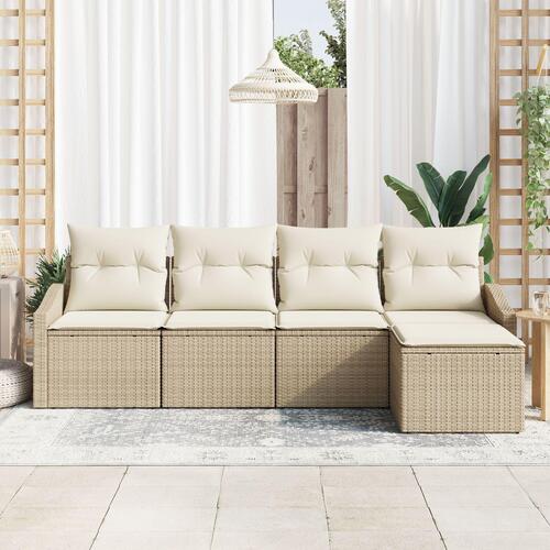 Have Sofa Sæt 5 dele Beige Rattan, Polyester Sofa Rektangulær