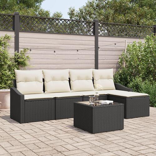 Havemøbel Sofa Sæt 6 dele Sort Rattan Udendørs Sofa Rektangulær