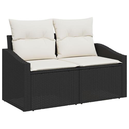 Havemøbel Sofa Sæt 6 dele Sort Rattan Udendørs Sofa Rektangulær