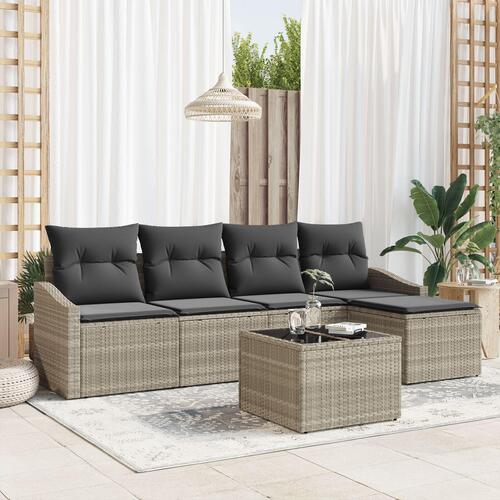 Have Sofa Sæt 6 Stykker Beige Rattan Udendørs Sofa Rektangulær