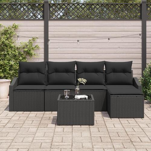 Have sofasæt Sæt af 6 Sort Rattan, Polyester, Stål