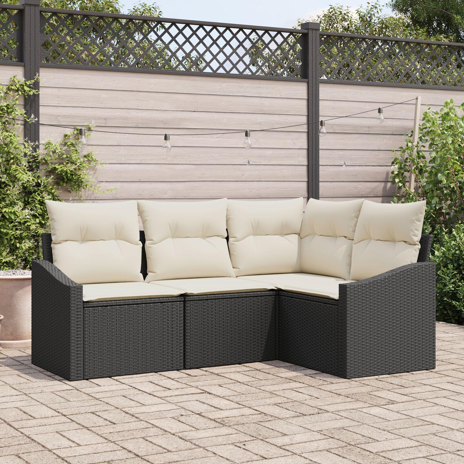 Have Sofa Sæt Sæt af 4 Sort Polyethylen flet Have Sofa Sæt