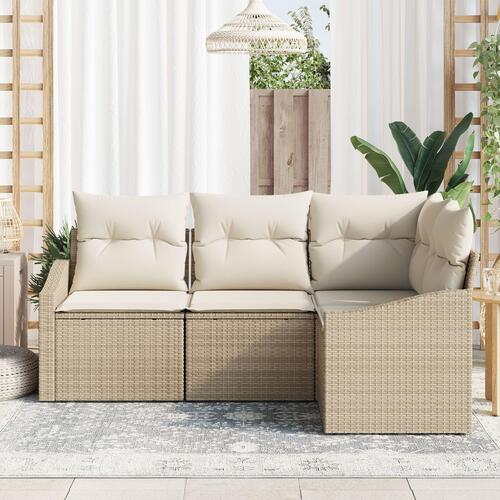 Have Sofa Sæt Sæt af 4 Beige PE Rattan Havehjørnesofa