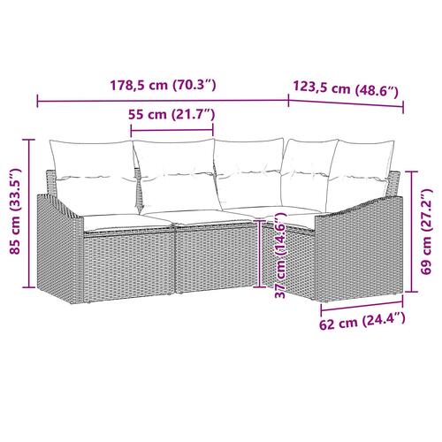 Have Sofa Sæt Sæt af 4 Beige PE Rattan Havehjørnesofa