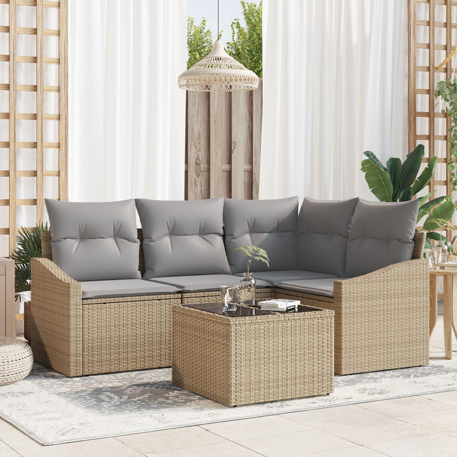 Have Sofa Sæt Sæt af 5 Beige Rattan Have Spisebordssæt