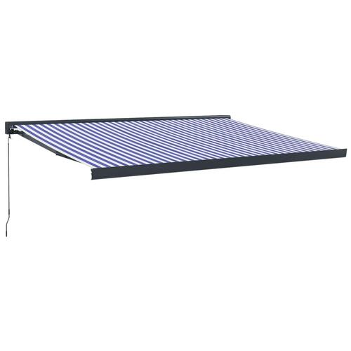 Foldemarkise manuel betjening 4x3 m stof aluminium blå hvid