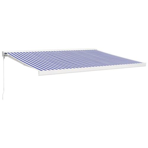 Foldemarkise manuel betjening 4x3 m stof aluminium blå hvid