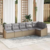 Have Sofa Sæt 6 Deles Beige Rattan, Polyester stof Udendørs Sofa