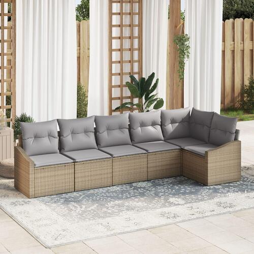 Have Sofa Sæt 6 Deles Beige Rattan, Polyester stof Udendørs Sofa