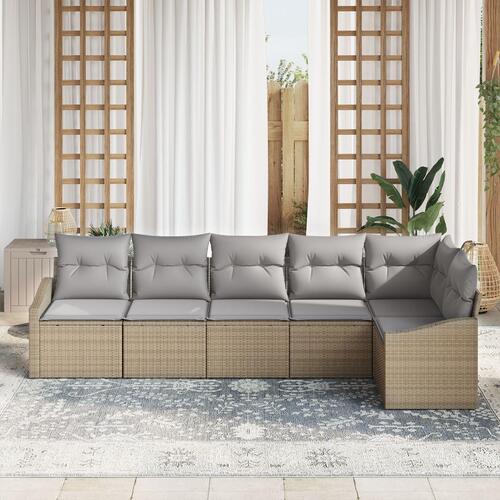 Have Sofa Sæt 6 Deles Beige Rattan, Polyester stof Udendørs Sofa