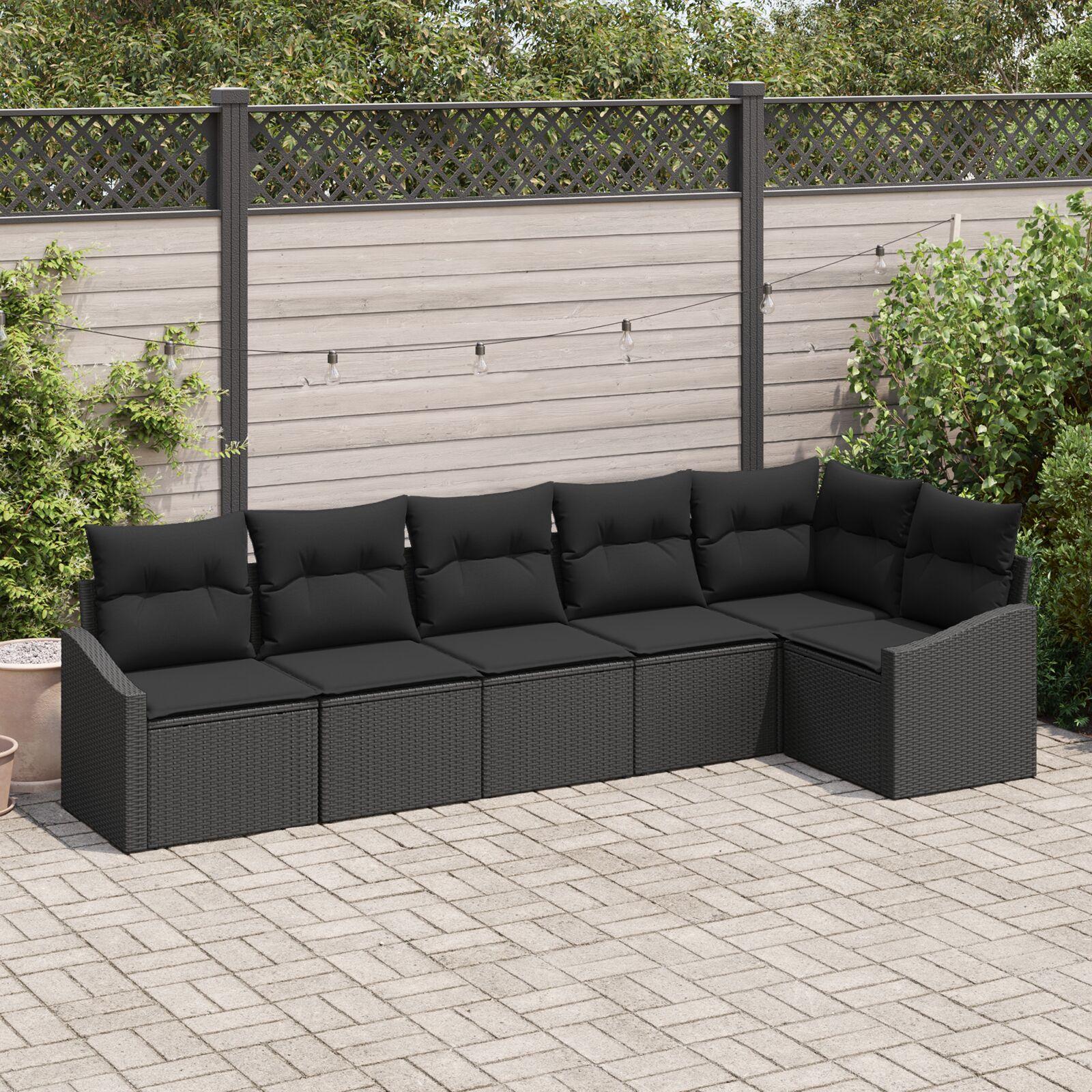 Havemøbel Sæt 6 dele Sort Poly Rattan, Polyester, Stål