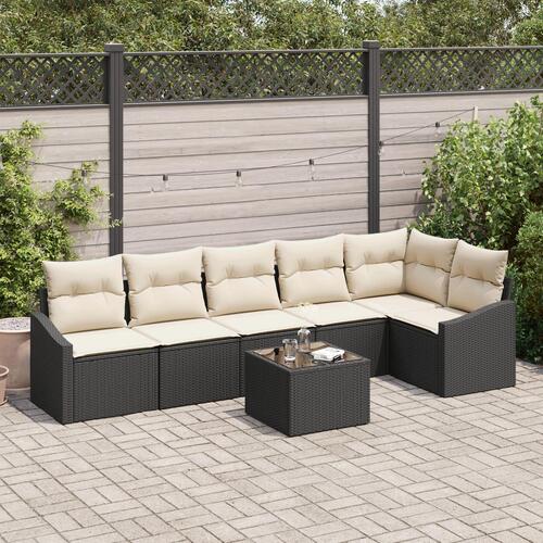 Have Sofa Sæt Sæt af 7 Sort PE Rattan Udendørs Sofa Rektangulær
