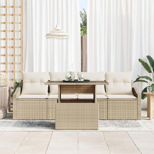 Have Sofa Sæt Sæt af 5 Beige Rattan, Hyndestof Udendørs Sofa Sæt