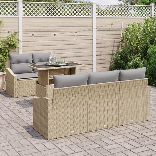 Have Sofa Sæt 6-delt Beige Rattan Udendørs Sofa Rektangulær