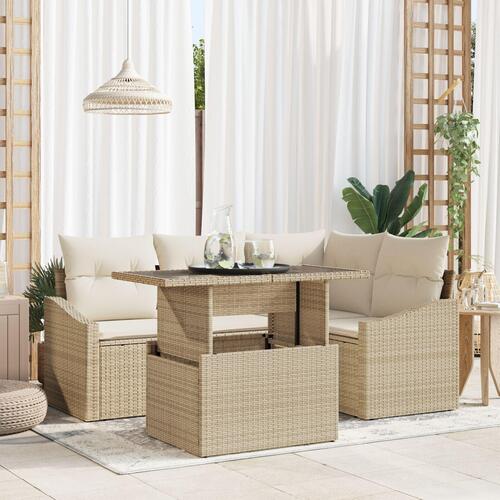 Have Sofa Sæt Sæt af 5 Beige Poly Rattan, Glas Have Hjørnesofa