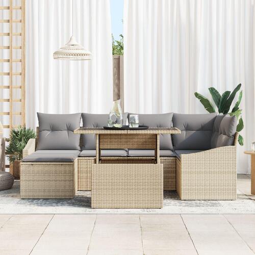 Have Sofa Sæt Sæt af 7 Beige, Grå Rattan, Polyester Have Sofa Sæt