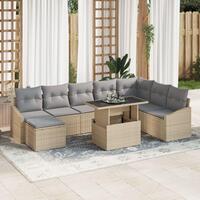 Havemøbel Sæt 9 del Beige, Grå Poly Rattan, Polyester
