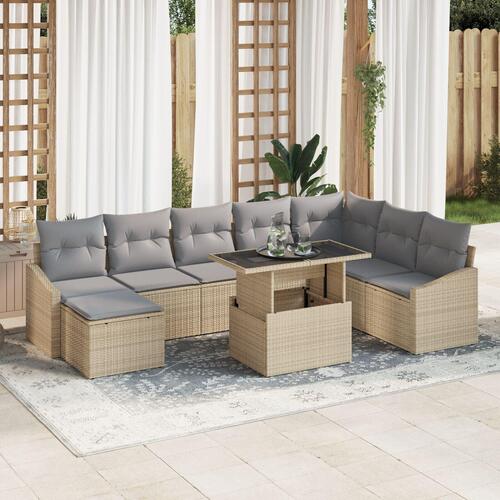 Havemøbel Sæt 9 del Beige, Grå Poly Rattan, Polyester
