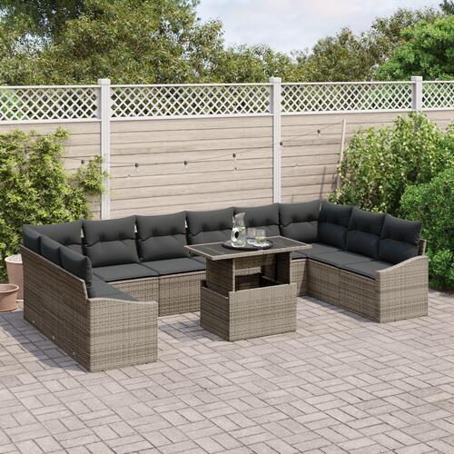 Have Sofa Sæt 11 Deles Grå Rattan og Stof Have Sofa Sæt