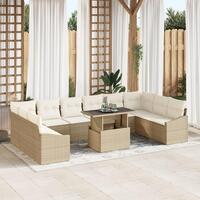 Have Sofa Sæt 11 Stykker Beige Rattan, Stof Udendørs Sofa Sæt