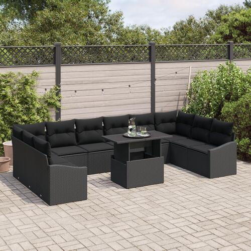 Have Sofa Sæt 11 dele Sort Rattan, Polyester, Skum Udendørs Bord