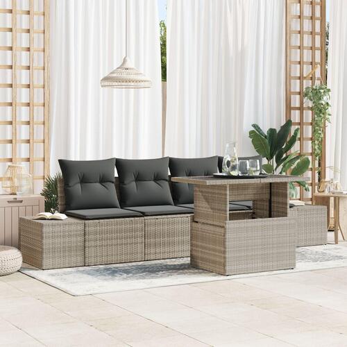Have Sofa Sæt Sæt af 5 Beige Rattan, Polyester Udendørs Møbler