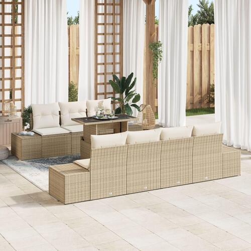Havemøbel sæt 8 personer Beige Poly rattan Udendørs bord