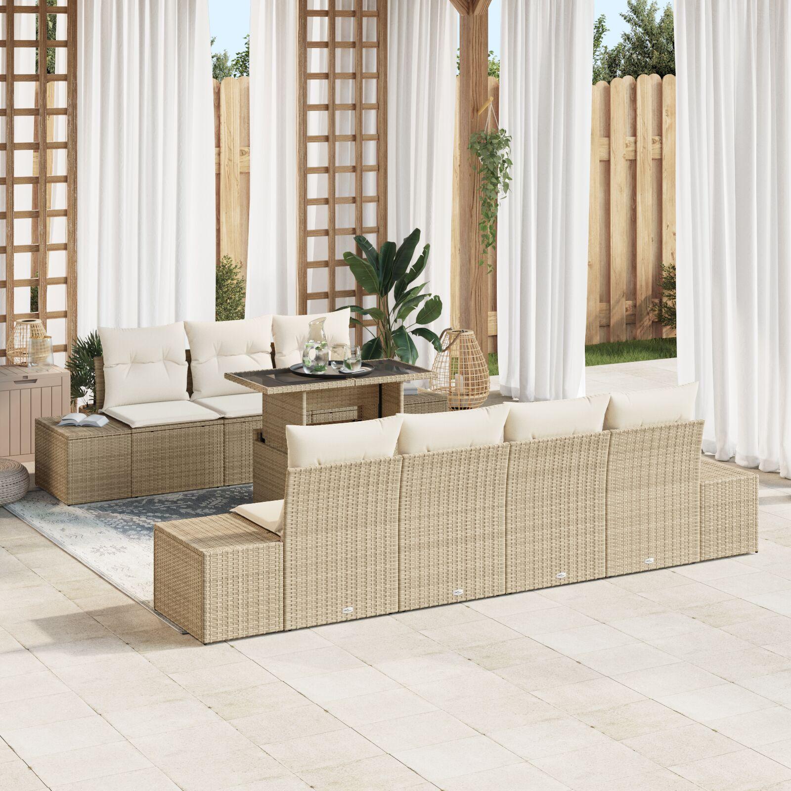 Havemøbel sæt 8 personer Beige Poly rattan Udendørs bord