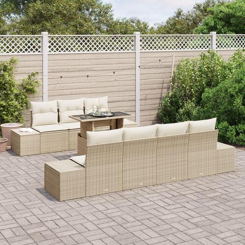 Havemøbel sæt 8 personer Beige Poly rattan Udendørs bord