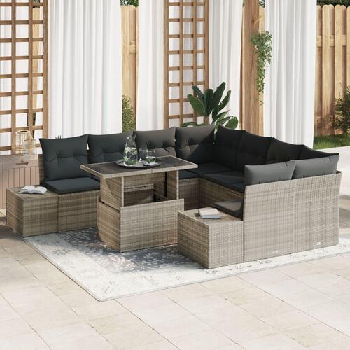 Have Sofa Sæt 9 dele Beige, Mørk Grå Rattan Have Sofa Sæt