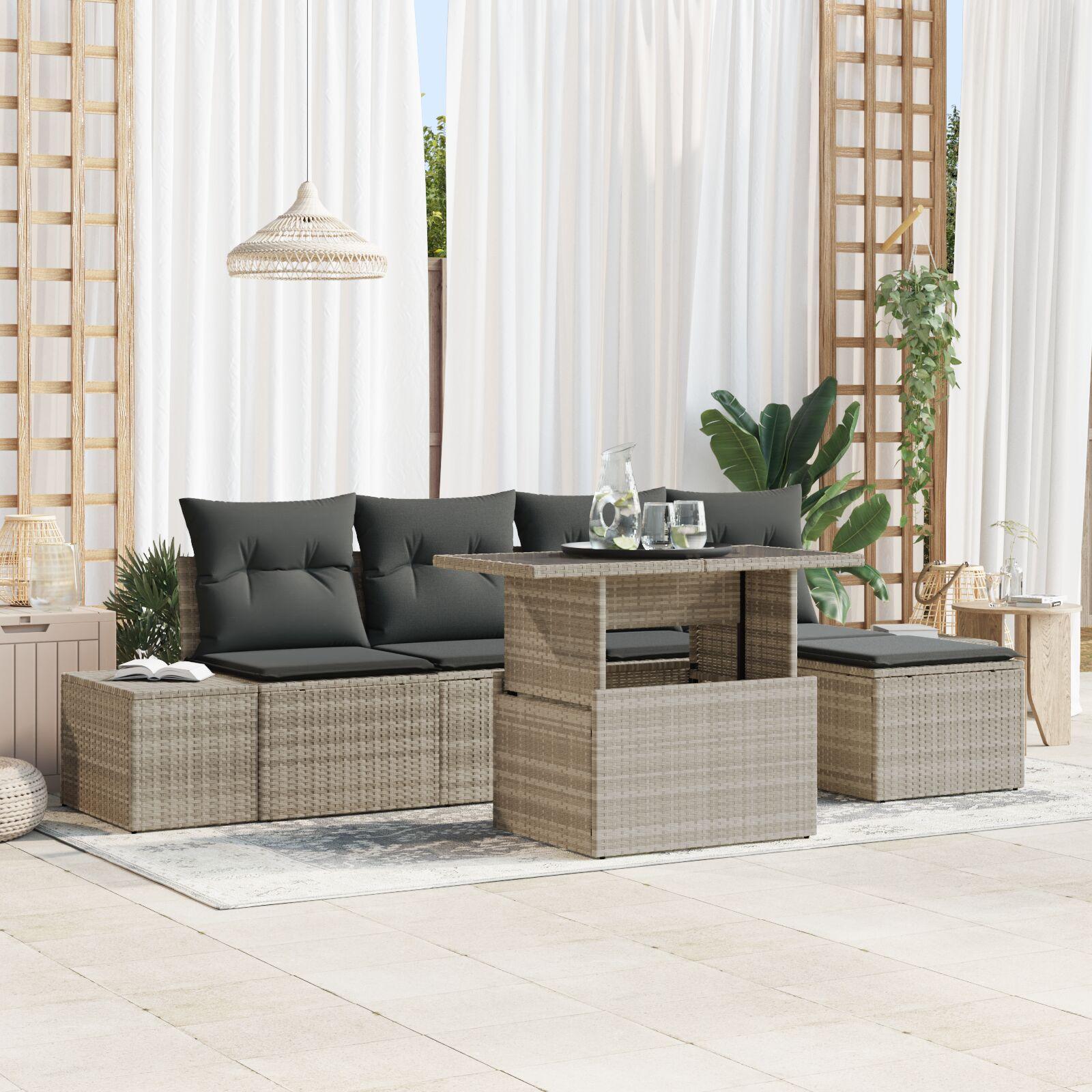 6 Stk. Have Sofa Sæt med Puder Lys Grå Poly Rattan