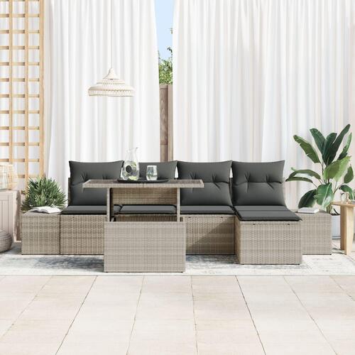 Have Sofa Sæt Sæt af 6 Lys Grå, Mørk Grå Rattan, Blødt Polyester
