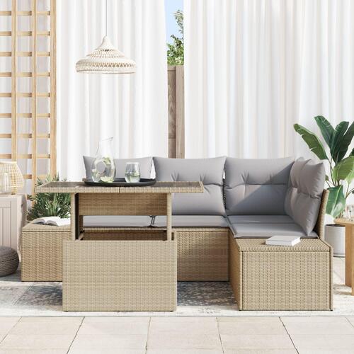Have Sofa Sæt Sæt af 5 Beige, Grå Rattan, Polyester Have Sofa Sæt