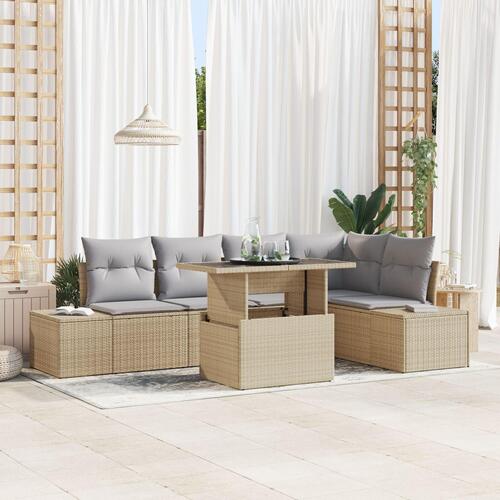 Have Sofa Sæt 6 Stykker Beige, Grå Rattan, Polyester Have Sofa