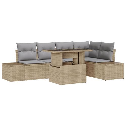 Have Sofa Sæt 6 Stykker Beige, Grå Rattan, Polyester Have Sofa