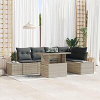 Have Sofa Sæt 6 dele Beige, Grå Rattan, Polyester, Stål