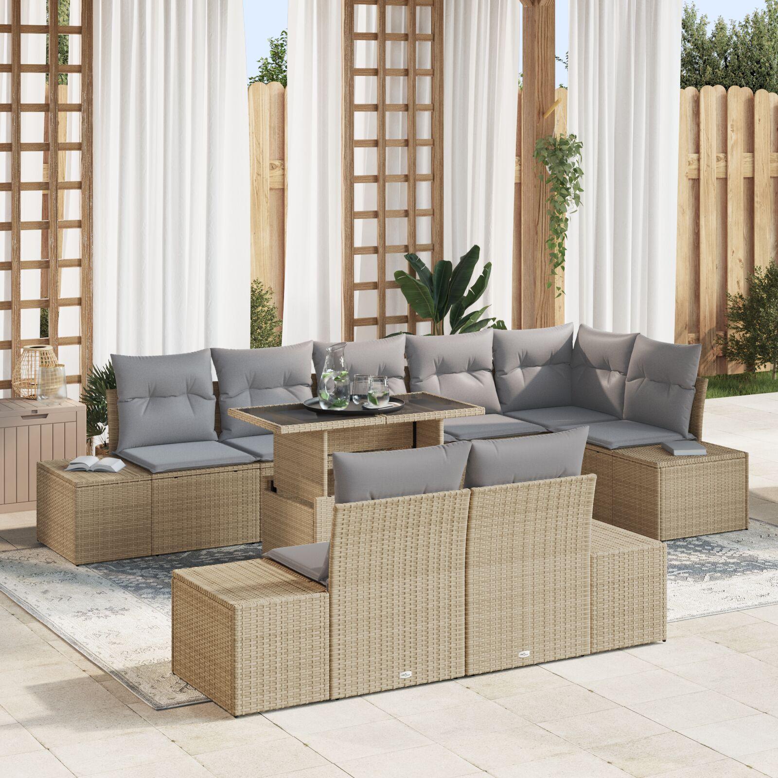 Havesofa Sæt med opbevaring 9 stk Beige Poly rattan billede