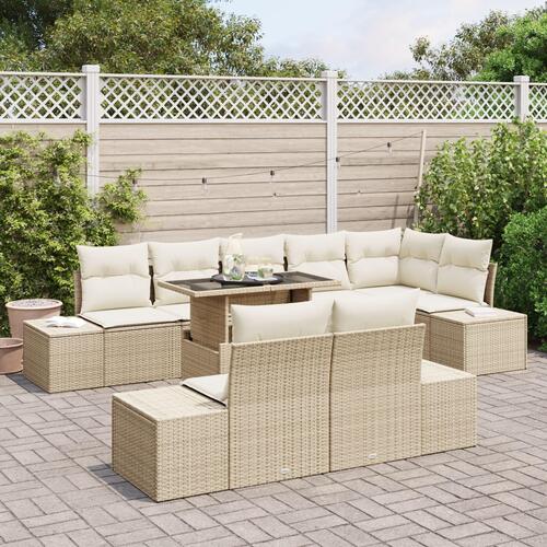 Have Sofa Sæt Sæt på 9 Beige Rattan, Polyester Havesofa